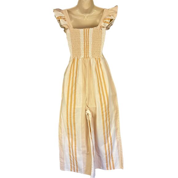 ASOS Shirred Frill Sleeve Linen Blend Jumpsuit Striped Size 8 - Picture 4 of 7